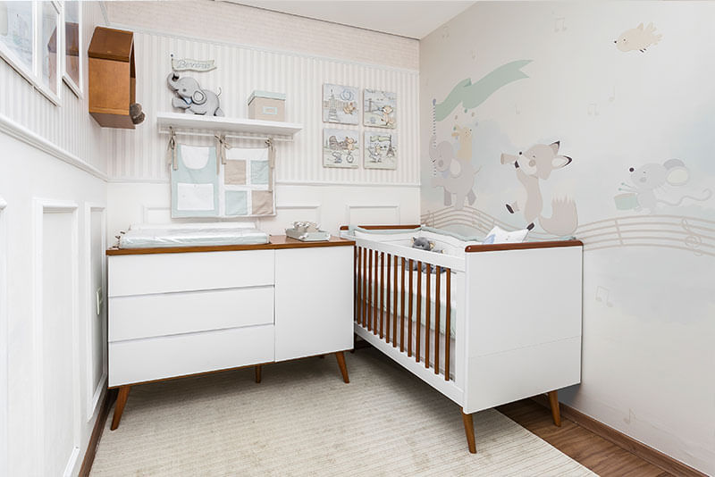 Quarto de Menino Banda de Animais Malva berço e cômoda