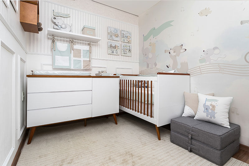 Quarto de Menino Banda de Animais Malva com futon