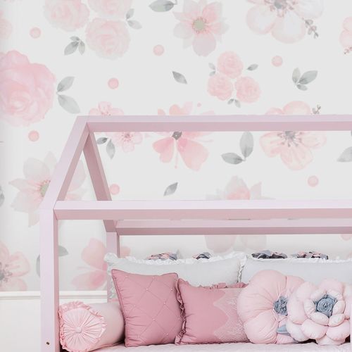 Papel de Parede Infantil Floral Grande Aquarela Rosa