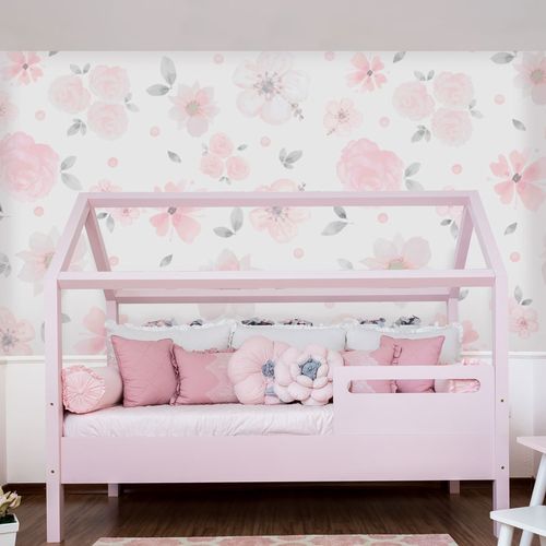 Papel de Parede Infantil Floral Grande Aquarela Rosa