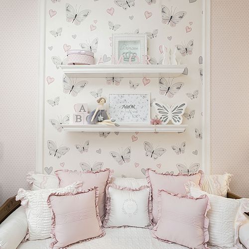 Papel de Parede Infantil Borboleta Cinza