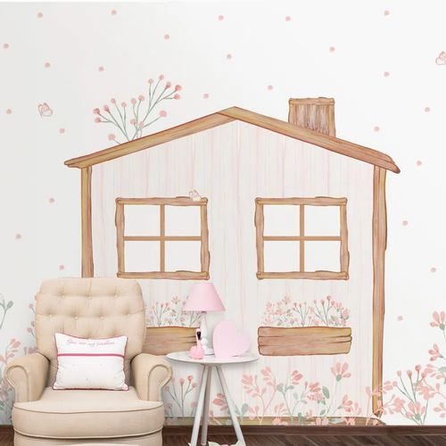 Papel de Parede Infantil Casinha Classic Rosa Lichia - Mural