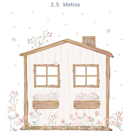Papel de Parede Infantil Casinha Classic Rosa Lichia - Mural