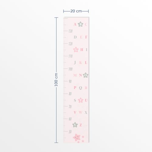 Régua de Crescimento Adesivo Alfabeto Estrela Rosa Claro