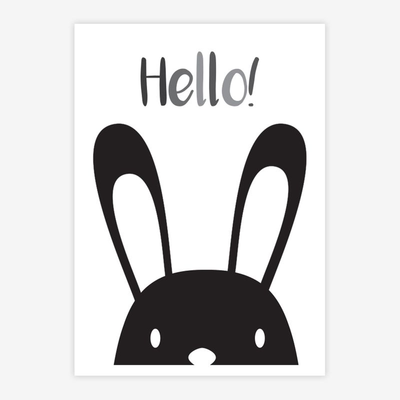 Quadro-Infantil-Coelho-Hello-Preto-1