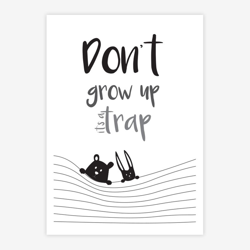 Quadro-Infantil-Animais-Don-t-Grow-Up-Preto-1