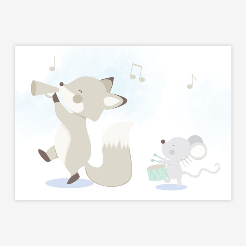 Quadro-Infantil-Raposa-e-Ratinho-Musicos-Azul-1