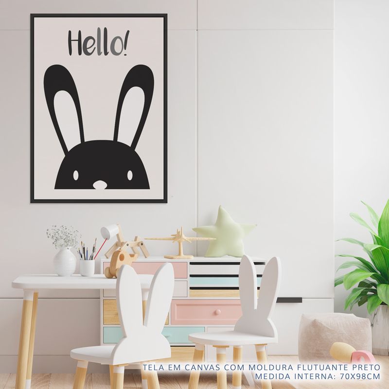 Quadro-Infantil-Coelho-Hello-Preto-2