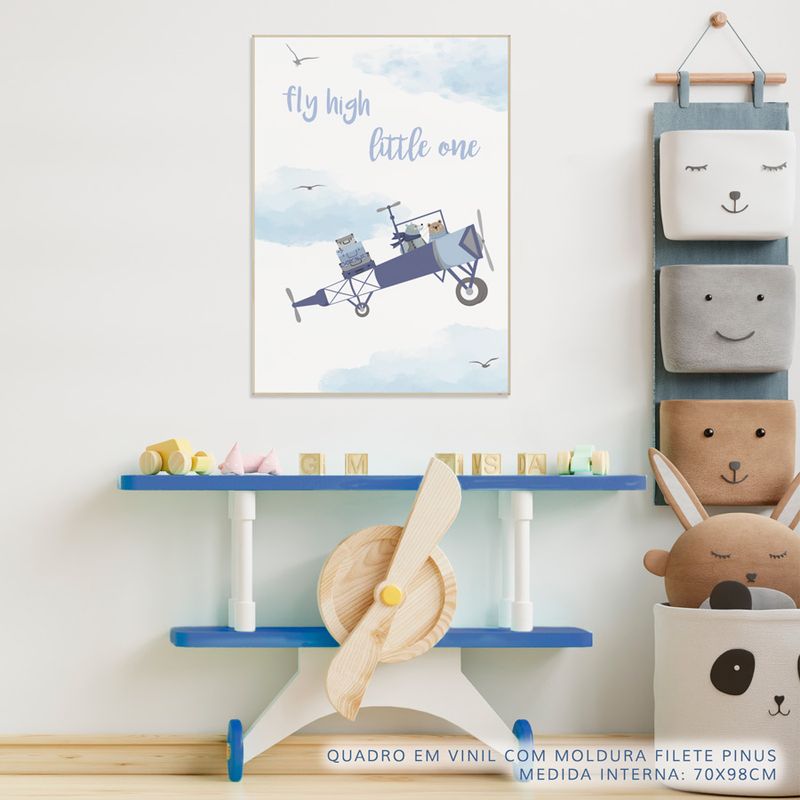 Quadro-Infantil-Aviador-Fly-High-Little-One-Cinza-2