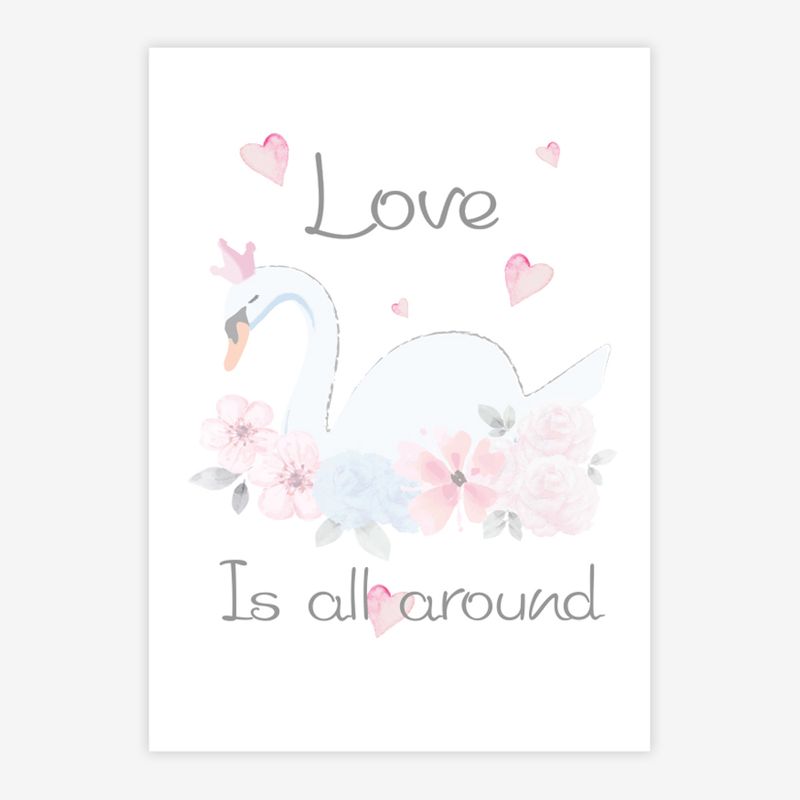 Quadro-Infantil-Aquarela-Cisne-Love-Rosa-1