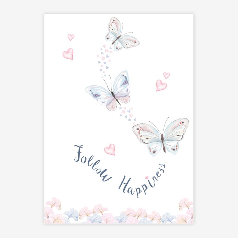 Quadro-Infantil-Aquarela-Borboletas-Follow-Happiness-Azul-1