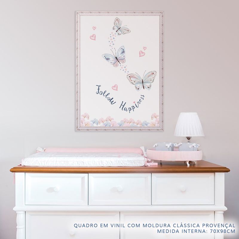 Quadro-Infantil-Aquarela-Borboletas-Follow-Happiness-Azul-2