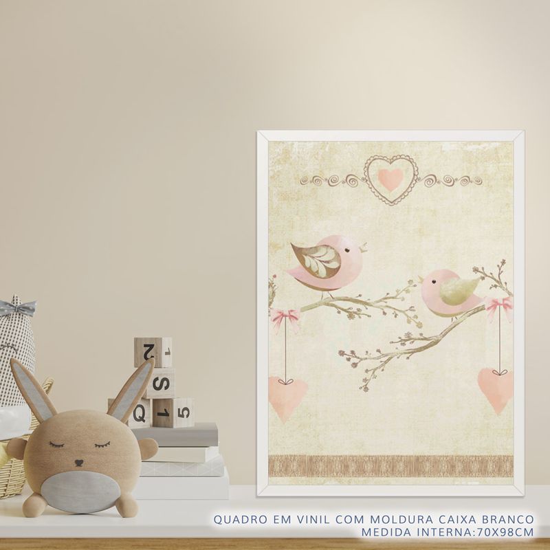 Quadro-Infantil-Coracao-Passarinhos-Rosa-2
