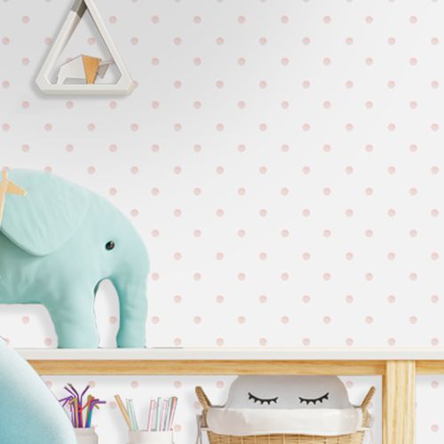 Papel de Parede Infantil Poá Aquarela Rosa Claro