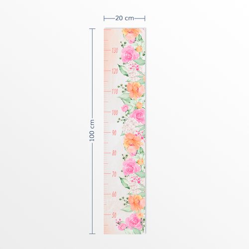 Régua de Crescimento Jardim com Rosas Aquarela Coral