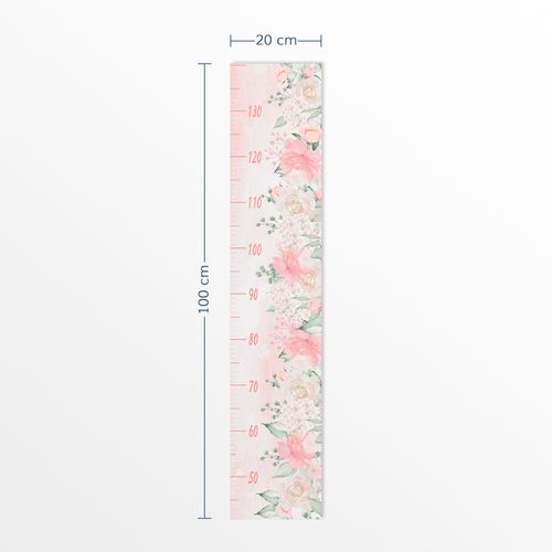 Régua de Crescimento Jardim com Rosas Aquarela Rosa