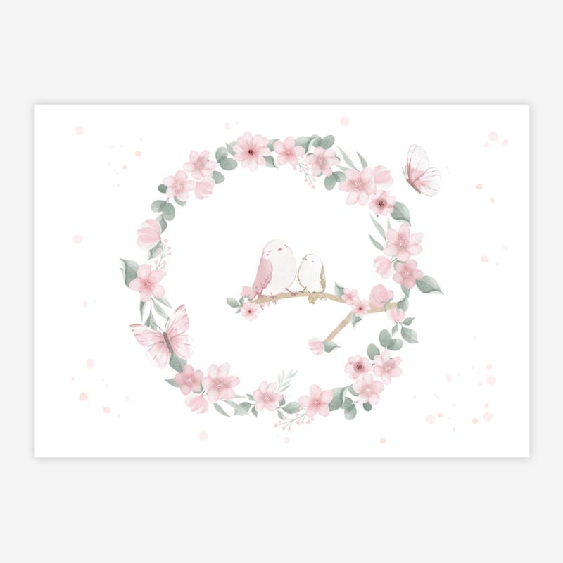 Quadro-Infantil-Jardim-Guirlanda-com-Passaros-Rosa-1