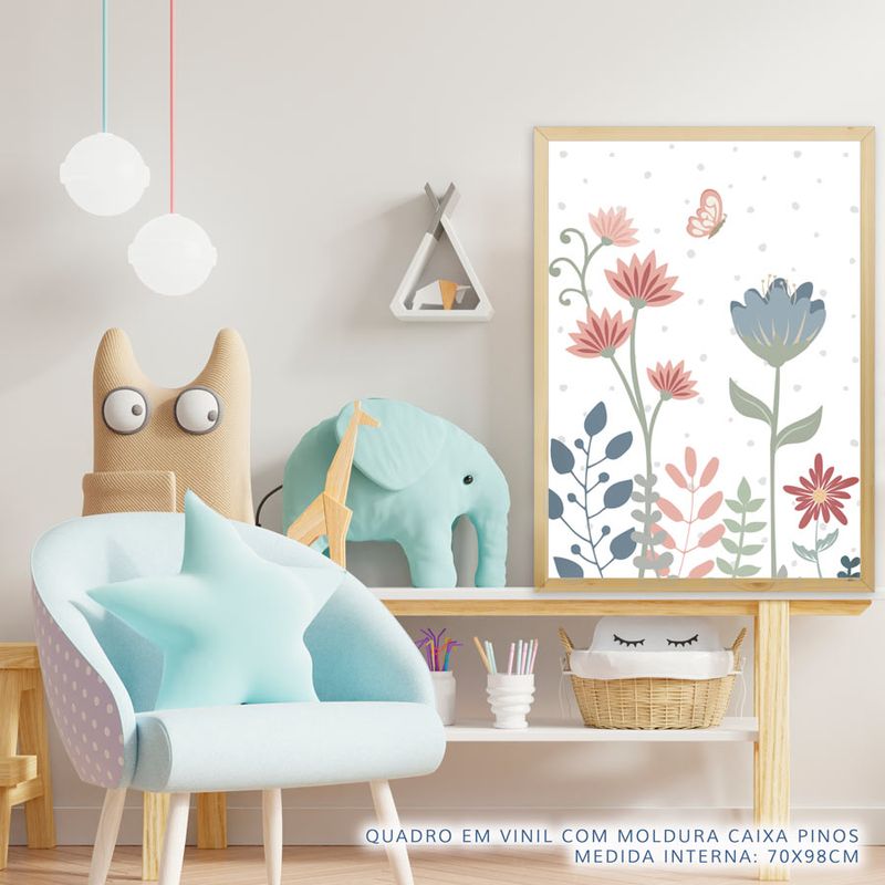 Quadro-Infantil-Floral-Borboleta-Azul-2