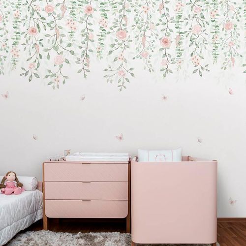 Papel de Parede Infantil Jardim Suspenso com Flores - Mural