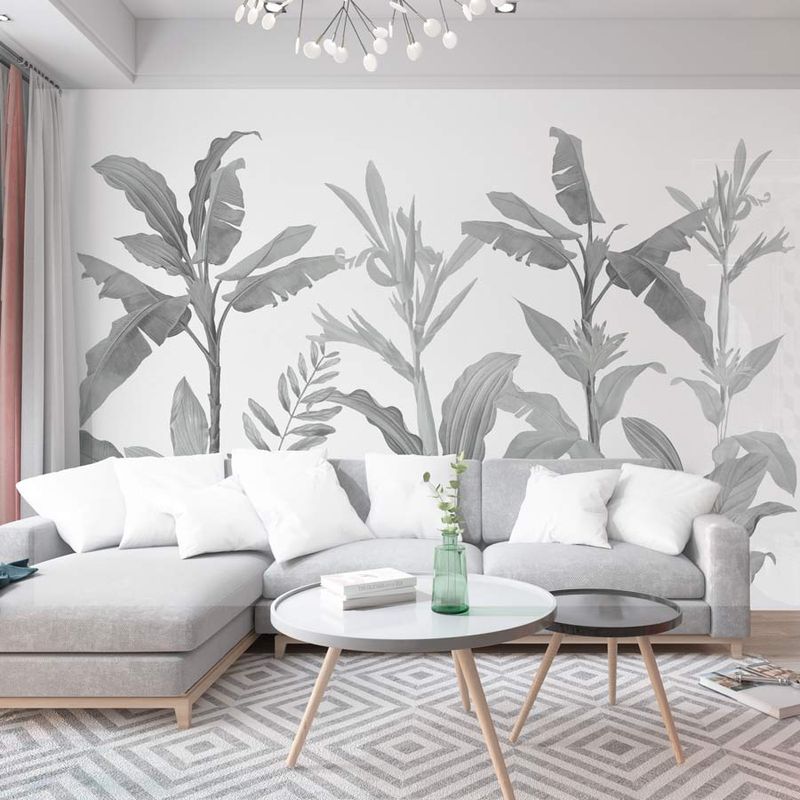 Papel-de-Parede-Folhas-Tropical-Preto-e-Branco---Mural-1