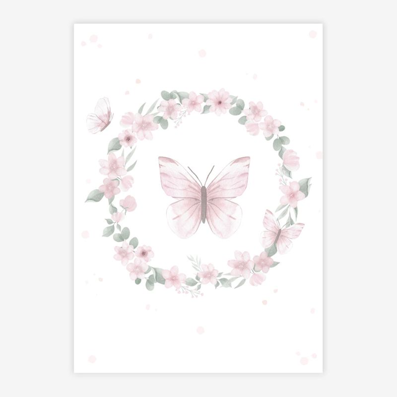 Quadro-Infantil-Jardim-Guirlanda-com-Borboletas-Rosa-Vertical-1