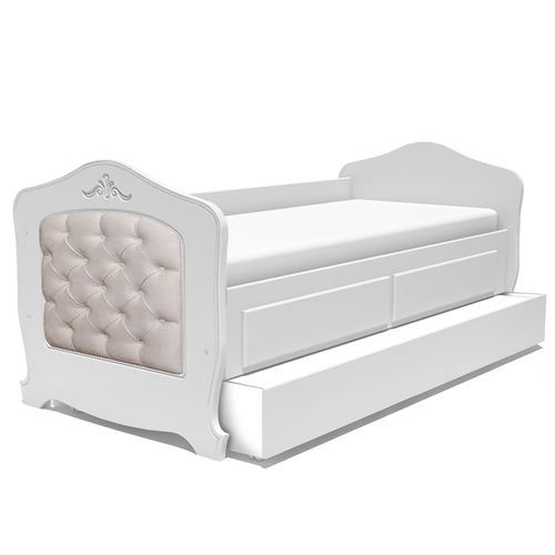 Cama Sofá Nóbile Branco com Cama Auxiliar 2 Gavetas e Capitonê