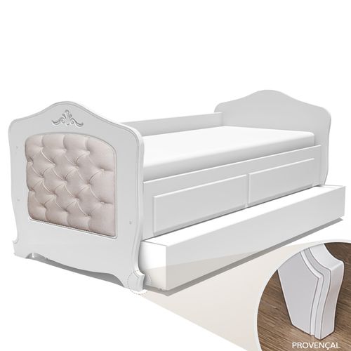 Cama Sofá Nóbile Branco Provençal com Cama Auxiliar 2 Gavetas e Capitonê