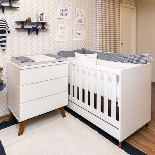 Quarto de Bebês Isis Branco - Berço + Cômoda