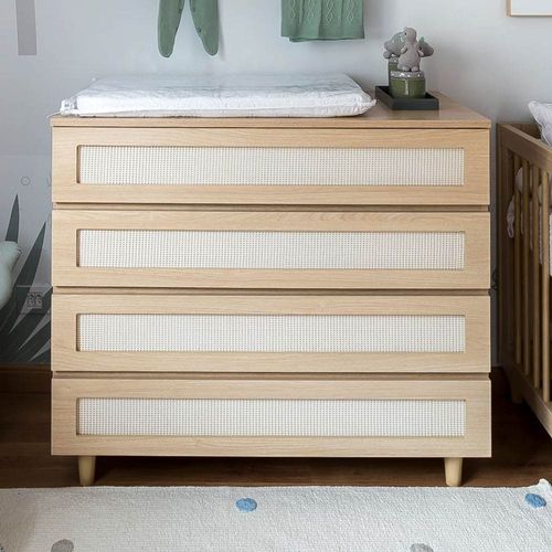 Cômoda de Bebê Haus Nature com Palha e 4 Gavetas Carvalho 110cm