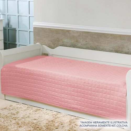 Kit Colcha Quadradinho Rosa Chá - 2 Peças