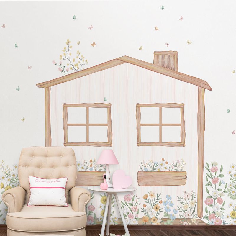 Papel-de-Parede-Casinha-Flores-do-Campo-Verde---Mural-1
