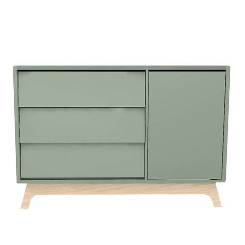 Cômoda de Bebê Raika com Porta Verde Jardim e Pé Madeira Clara