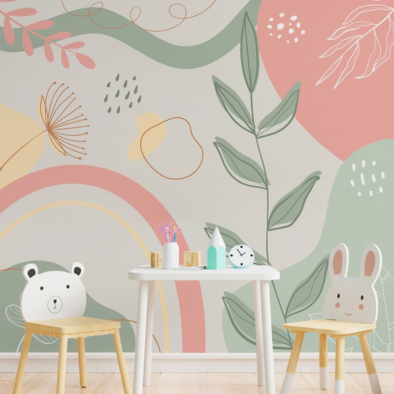 Papel-de-Parede-Infantil-Abstrato-Folhas-Tons-Terrosos---Mural-1