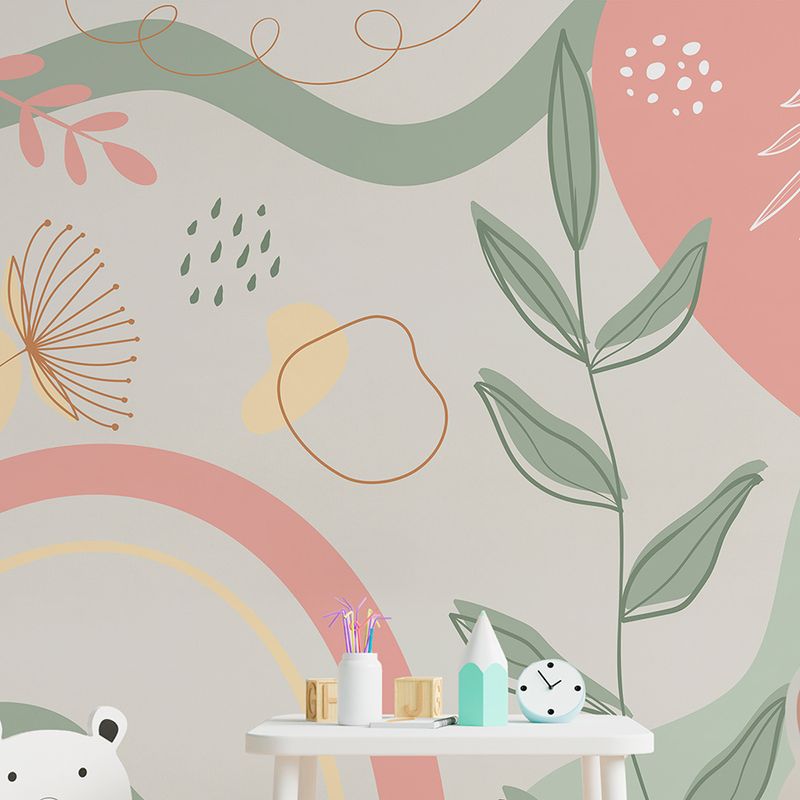 Papel-de-Parede-Infantil-Abstrato-Folhas-Tons-Terrosos---Mural-2