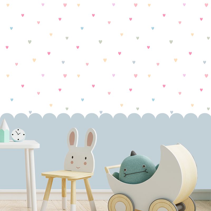 Papel-de-Parede-Infantil-Coracoes-Coloridos-com-Cerca-Azul---Mural-1