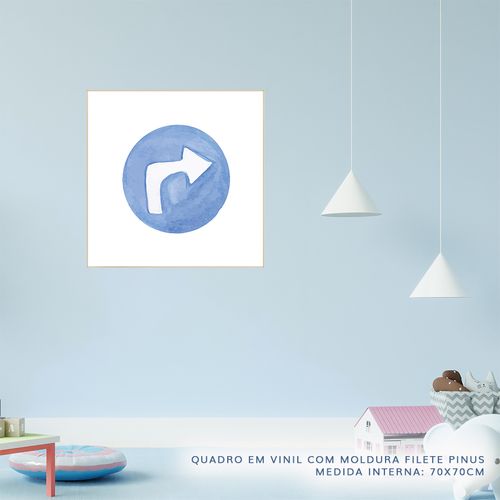 Quadro Infantil Placa Vire Azul Aquarela - Quadrado