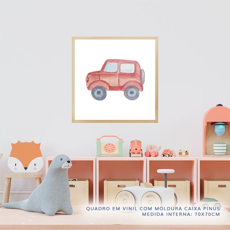 Quadro-Infantil-Jipe-Aquarela-Vermelho---Quadrado-2