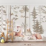 Papel-de-Parede-Infantil-Cervo-na-Floresta-Bege---Mural-1