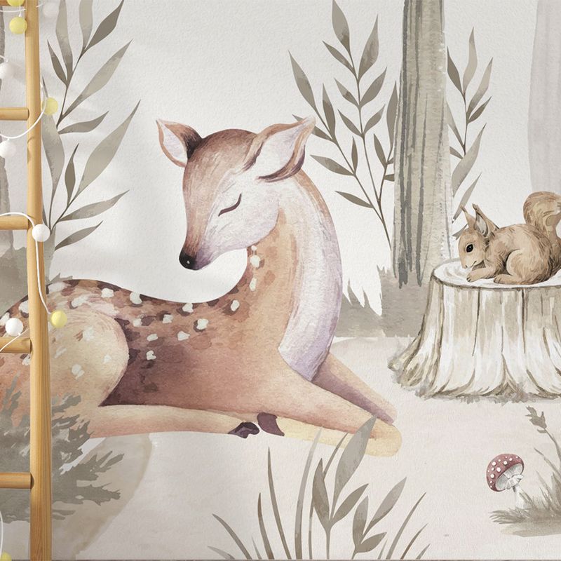 Papel-de-Parede-Infantil-Cervo-na-Floresta-Bege---Mural-2