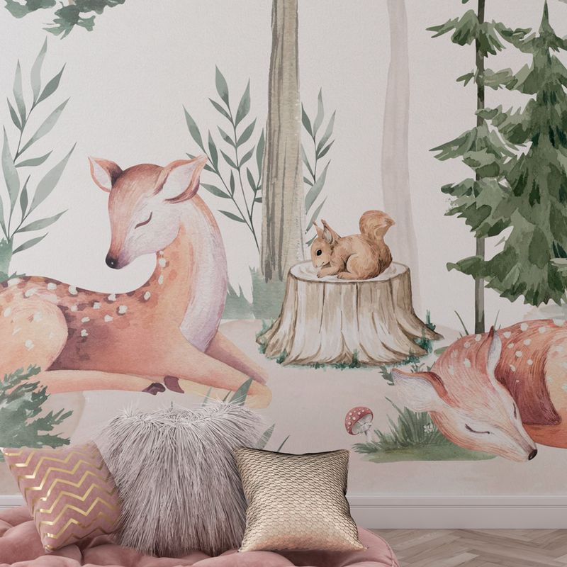 Papel-de-Parede-Infantil-Cervo-na-Floresta-Verde---Mural-2