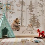 Papel-de-Parede-Infantil-Urso-na-Floresta-Bege---Mural-1