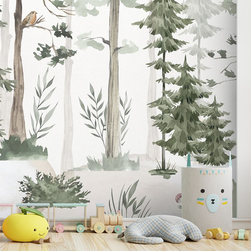 Papel-de-Parede-Infantil-Arvores-Aquarela-Verde---Mural-1