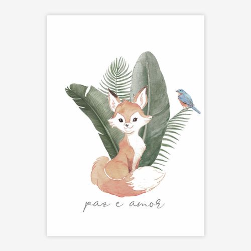 Quadro Infantil Raposa Paz e Amor Coral - Vertical