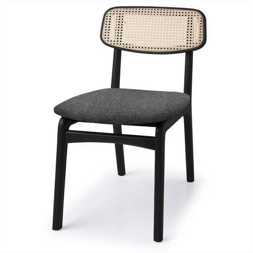 Cadeira Para Mesa de Jantar Sara Palha Natural Ebano - Cinza Chumbo