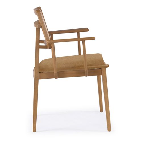 Cadeira Para Mesa de Jantar Paris Com Braço Palha Natural Freijó - Caramelo