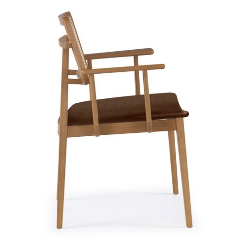Cadeira Para Mesa de Jantar Paris Com Braço Palha Natural Freijó - Chocolate