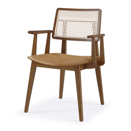 Cadeira Para Mesa de Jantar Paris Com Braço Palha Natural Nogueira - Caramelo
