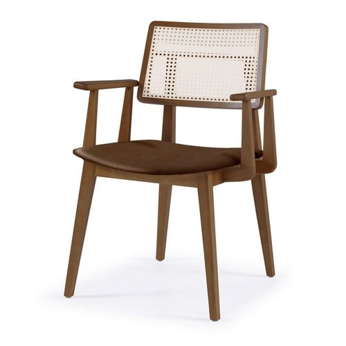 Cadeira Para Mesa de Jantar Paris Com Braço Palha Natural Nogueira - Chocolate