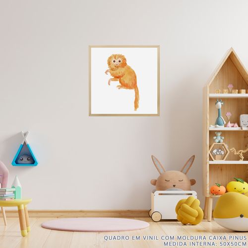 Quadro Infantil Mico Leão Dourado Aquarela - Quadrado