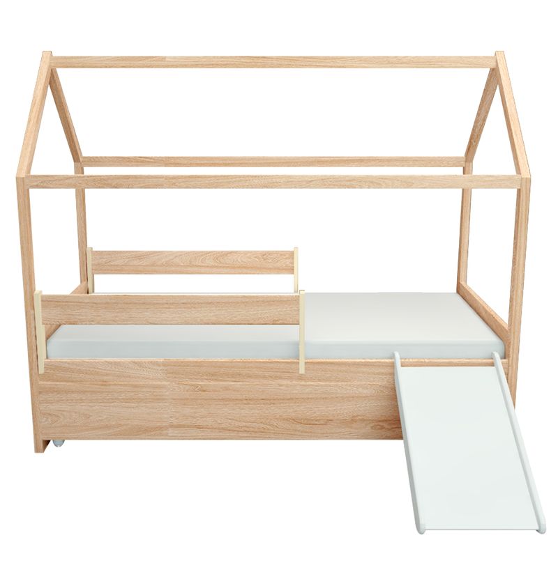 Cama-com-Casinha-Up-2-em-1-com-Cama-Auxiliar-Carvalho-e-Escorregador-Branco-4